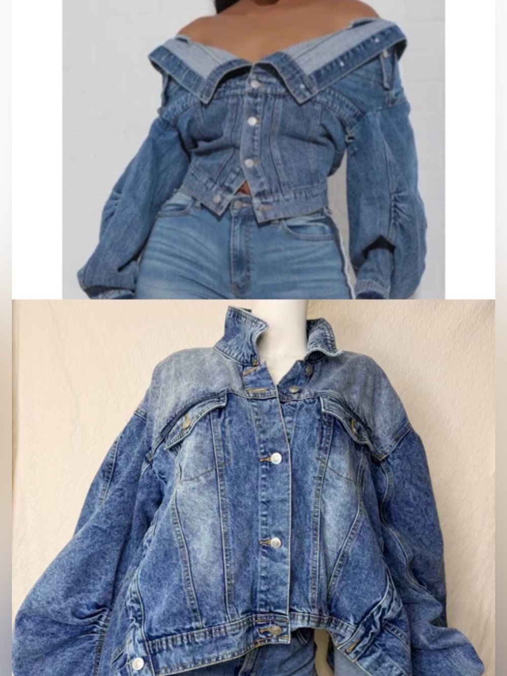 Swank A Posh Off-Shoulder or High Low Blue Denim Jean Jacket